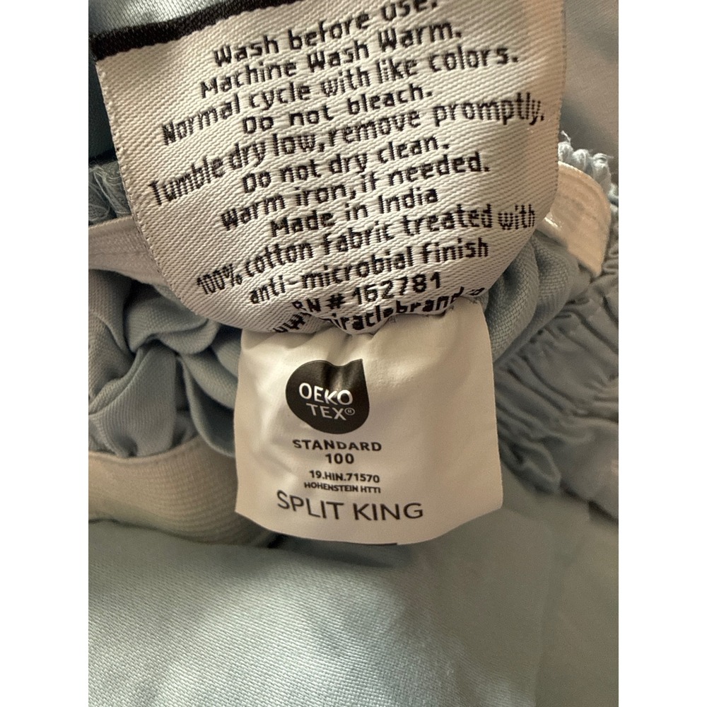 Miracle Split King Silver Infused Cotton Bed Sheet Light Blue Anti Microbial New - Picture 5 of 6